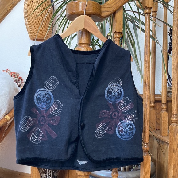 Blue Fish Tops - Blue Fish Vest hand printed button up crop shirt